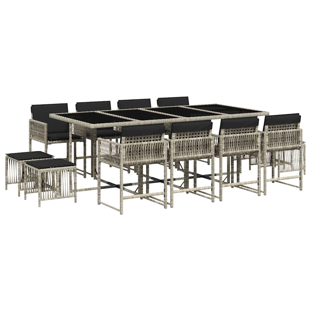 Set da Pranzo da Giardino 13pz con Cuscini Grigio in Polyrattan | homemem39