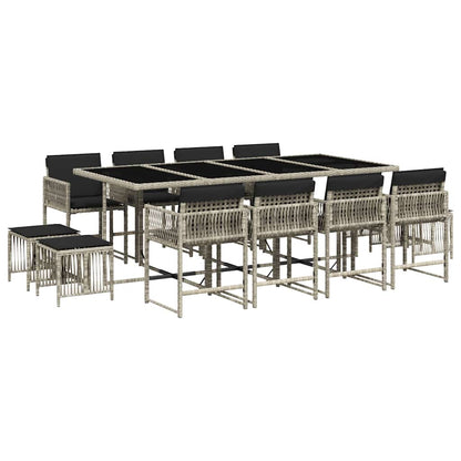 Set da Pranzo da Giardino 13pz con Cuscini Grigio in Polyrattan | homemem39