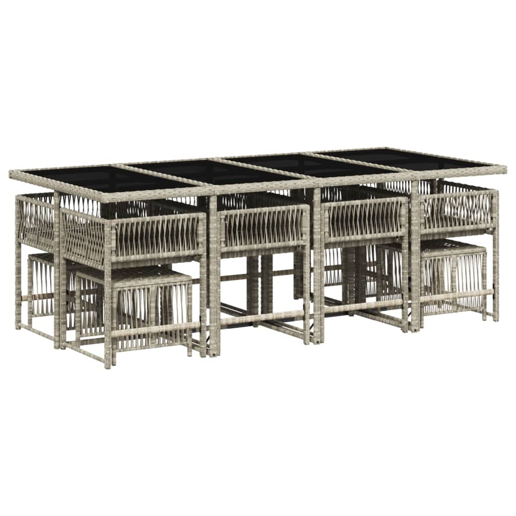 Set da Pranzo da Giardino 13pz con Cuscini Grigio in Polyrattan | homemem39