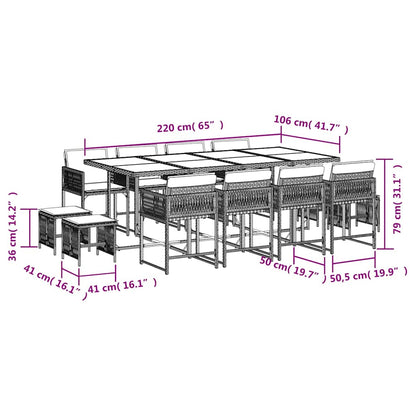Set da Pranzo da Giardino 13pz con Cuscini Grigio in Polyrattan | homemem39