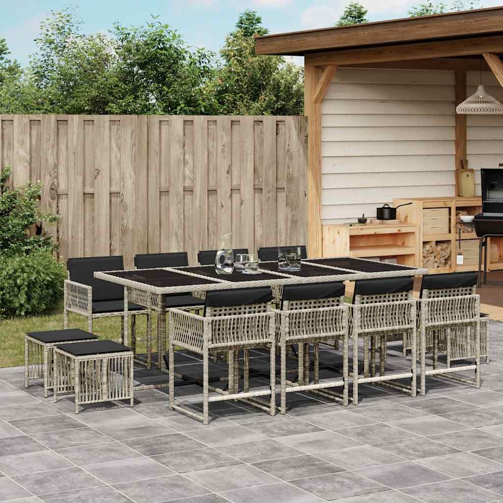 Set da Pranzo da Giardino 13pz con Cuscini Grigio in Polyrattan | homemem39