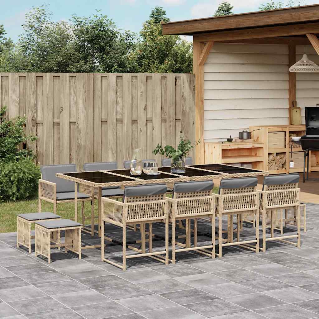 Set Pranzo da Giardino 13 pz con Cuscini Beige Misto Polyrattan - homemem39