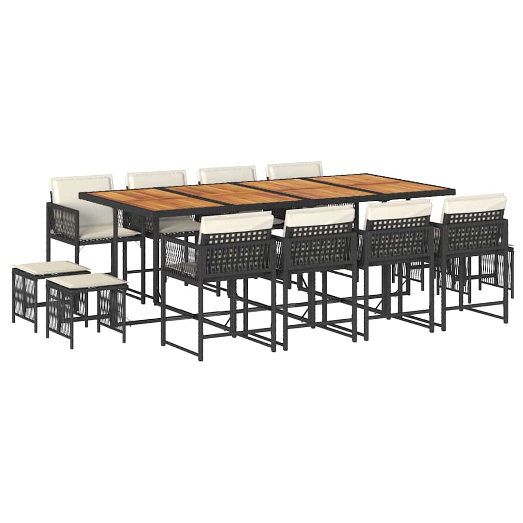 Set da Pranzo da Giardino 13pz con Cuscini Nero in Polyrattan | homemem39