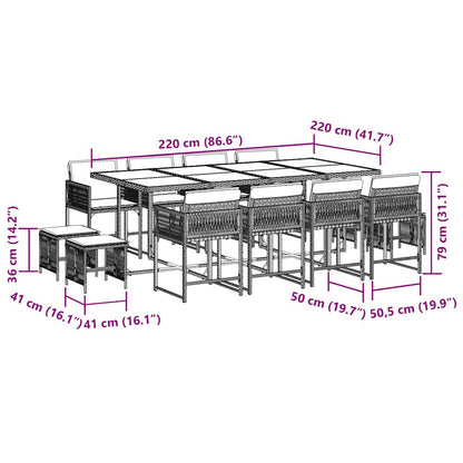 Set da Pranzo da Giardino 13pz con Cuscini Nero in Polyrattan | homemem39