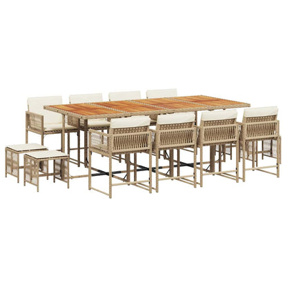 Set da Pranzo da Giardino 13 pz con Cuscini Beige in Polyrattan | homemem39