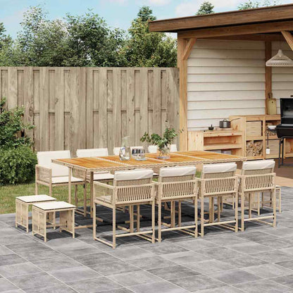 Set da Pranzo da Giardino 13 pz con Cuscini Beige in Polyrattan | homemem39