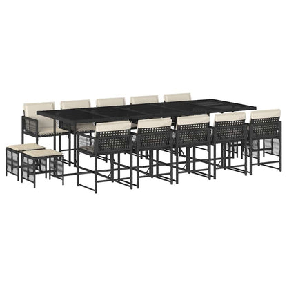 Set da Pranzo da Giardino 15 pz con Cuscini Nero in Polyrattan | homemem39