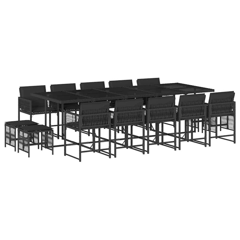 Set da Pranzo da Giardino 15 pz con Cuscini Nero in Polyrattan | homemem39