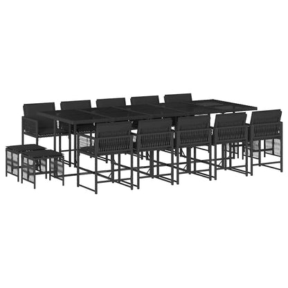 Set da Pranzo da Giardino 15 pz con Cuscini Nero in Polyrattan | homemem39