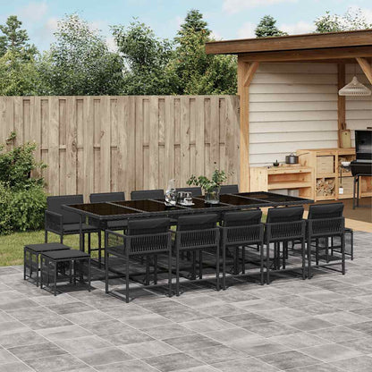 Set da Pranzo da Giardino 15 pz con Cuscini Nero in Polyrattan | homemem39