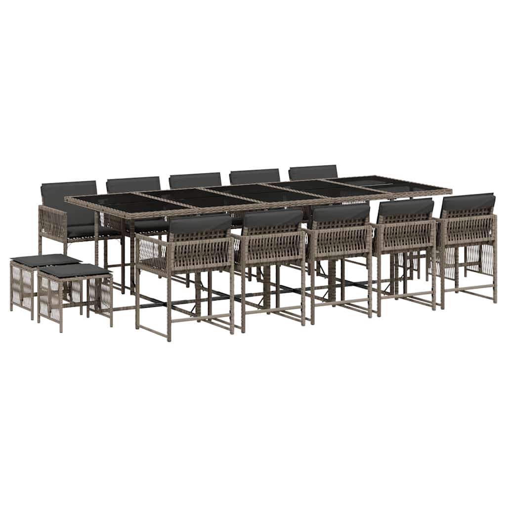 Set da Pranzo da Giardino 15 pz con Cuscini Grigio Polyrattan | homemem39