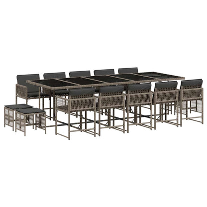 Set da Pranzo da Giardino 15 pz con Cuscini Grigio Polyrattan | homemem39