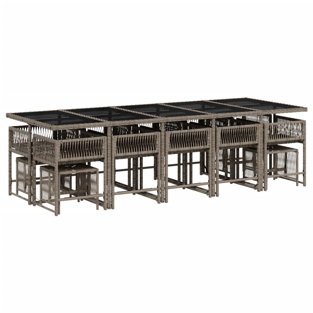 Set da Pranzo da Giardino 15 pz con Cuscini Grigio Polyrattan | homemem39