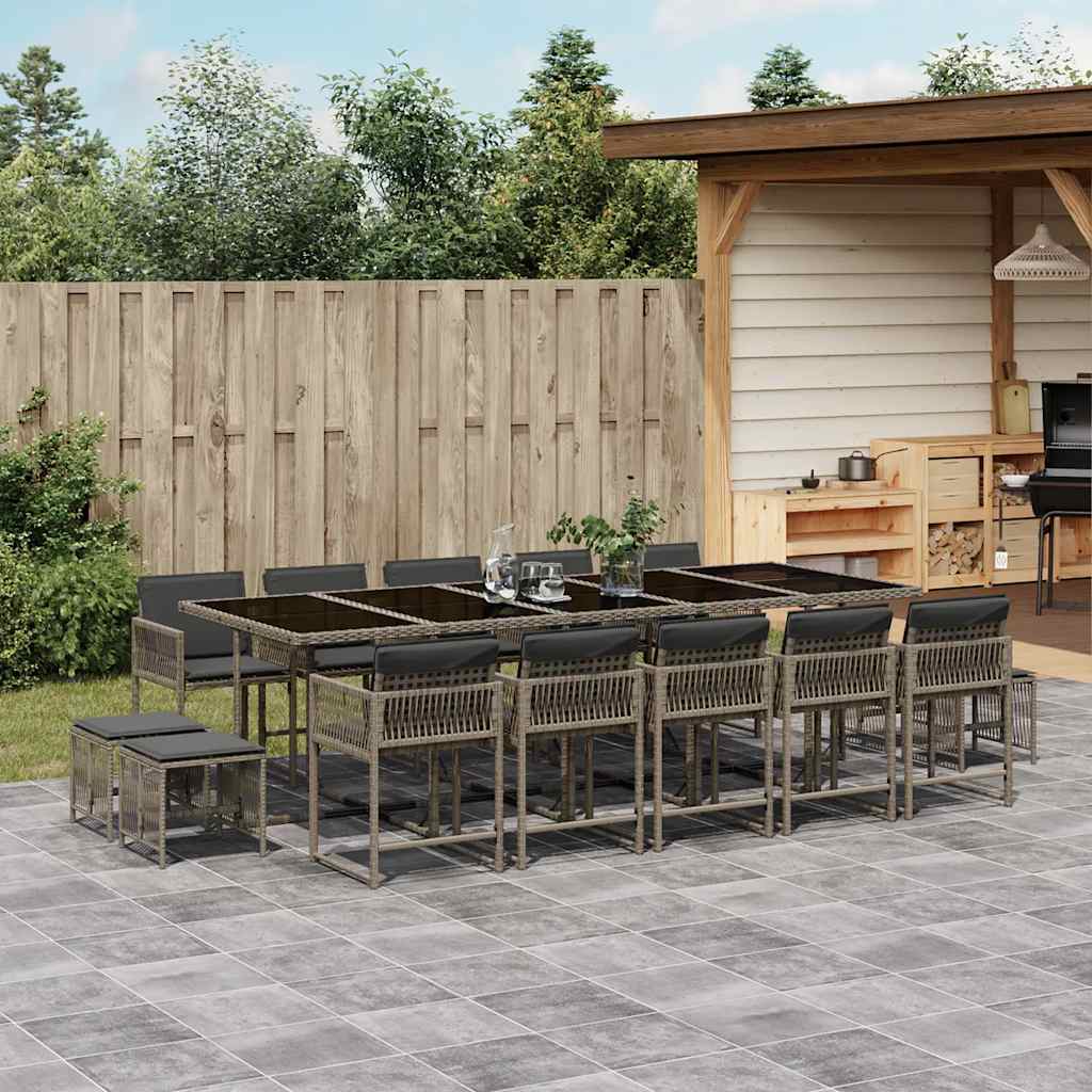 Set da Pranzo da Giardino 15 pz con Cuscini Grigio Polyrattan | homemem39
