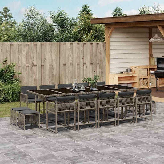 Set da Pranzo da Giardino 15 pz con Cuscini Grigio Polyrattan | homemem39