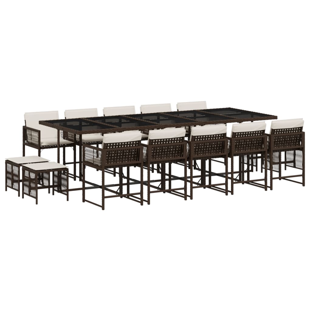 Set da Pranzo da Giardino 15 pz con Cuscini Marrone Polyrattan - homemem39