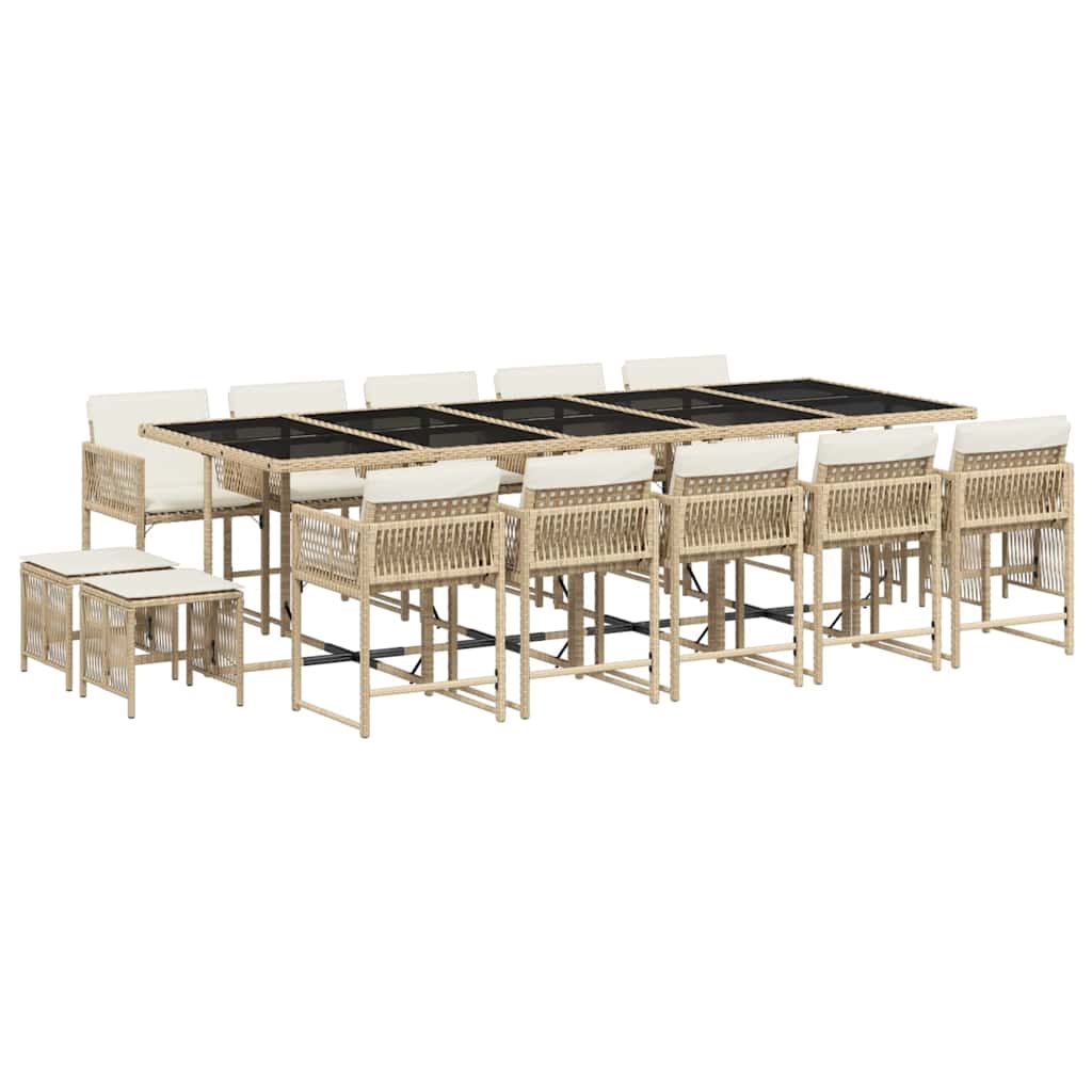 Set da Pranzo da Giardino 15 pz con Cuscini Beige in Polyrattan | homemem39
