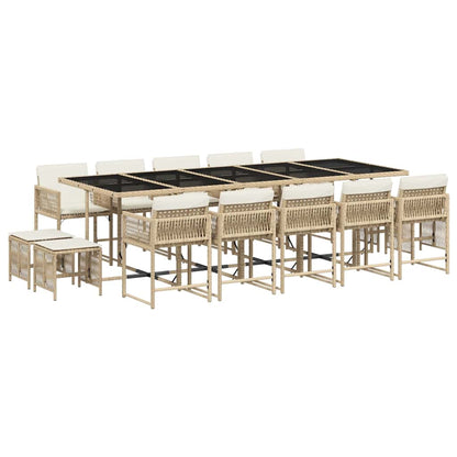 Set da Pranzo da Giardino 15 pz con Cuscini Beige in Polyrattan | homemem39