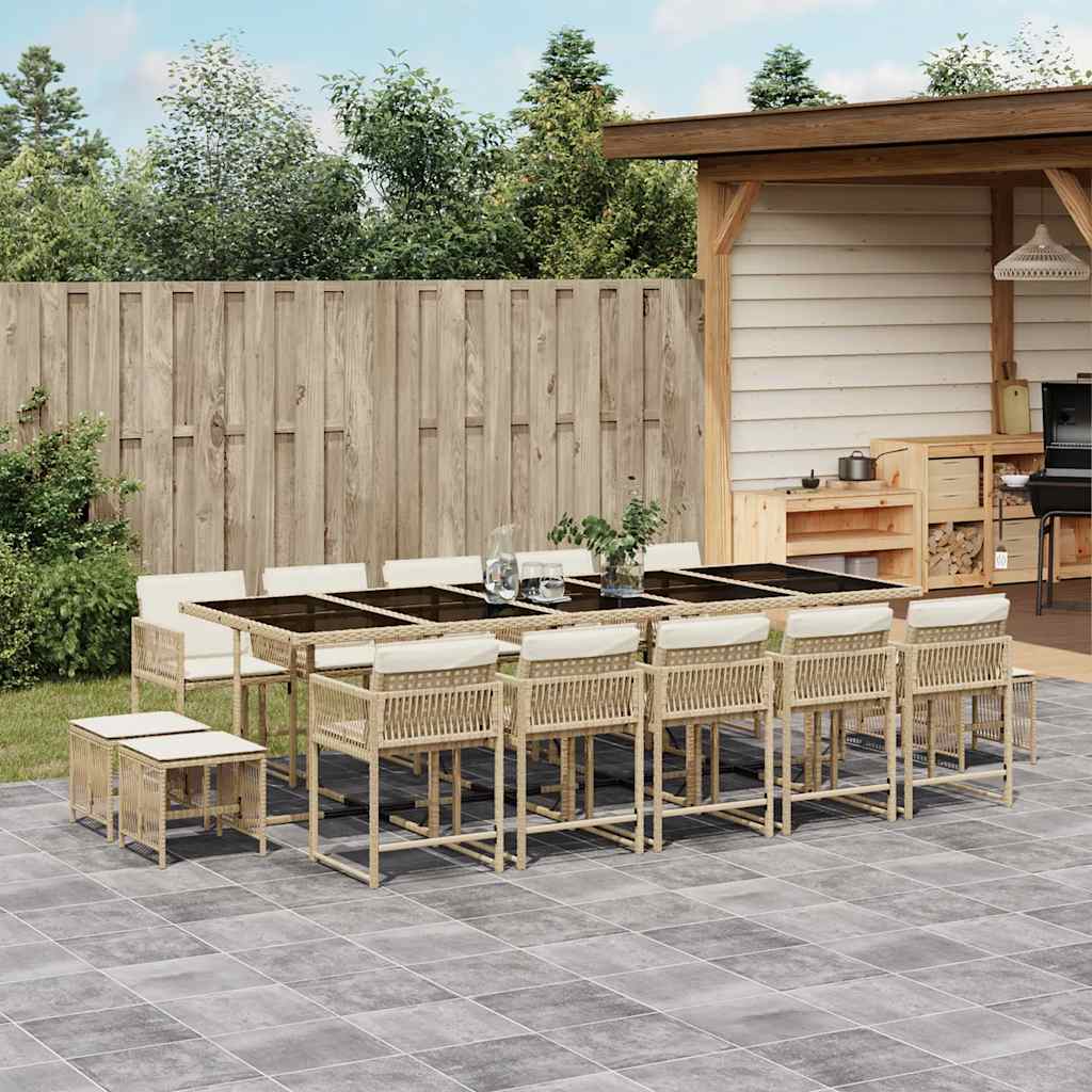 Set da Pranzo da Giardino 15 pz con Cuscini Beige in Polyrattan | homemem39