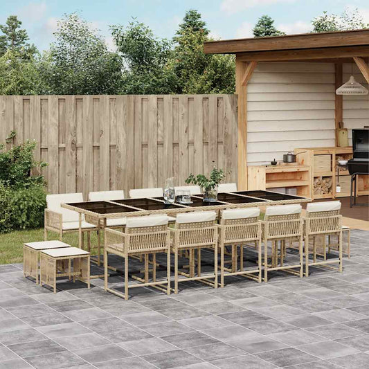 Set da Pranzo da Giardino 15 pz con Cuscini Beige in Polyrattan | homemem39