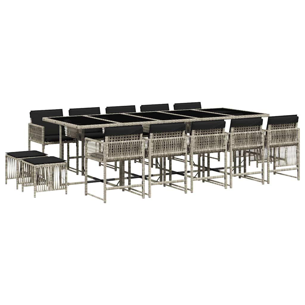 Set da Pranzo da Giardino 15 pz con Cuscini Grigio Polyrattan | homemem39