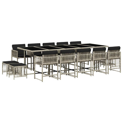 Set da Pranzo da Giardino 15 pz con Cuscini Grigio Polyrattan | homemem39