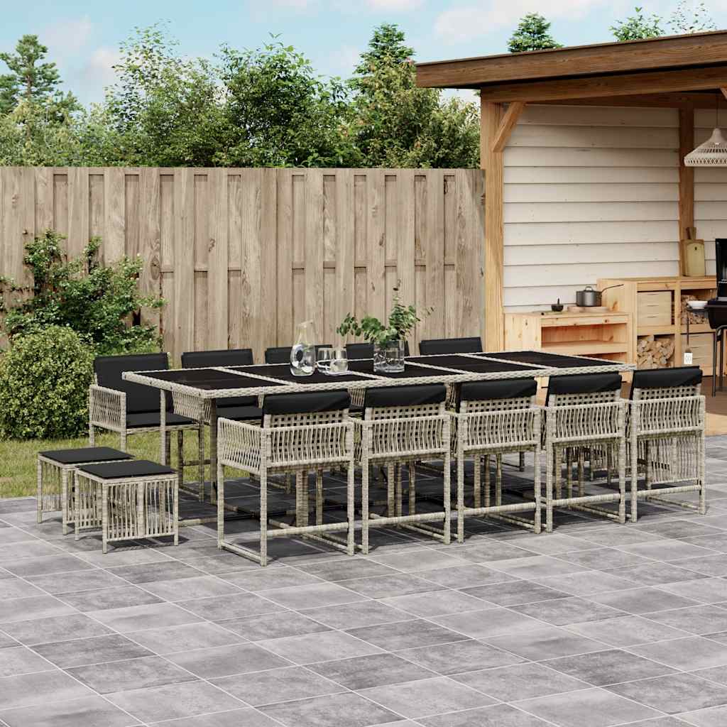 Set da Pranzo da Giardino 15 pz con Cuscini Grigio Polyrattan | homemem39