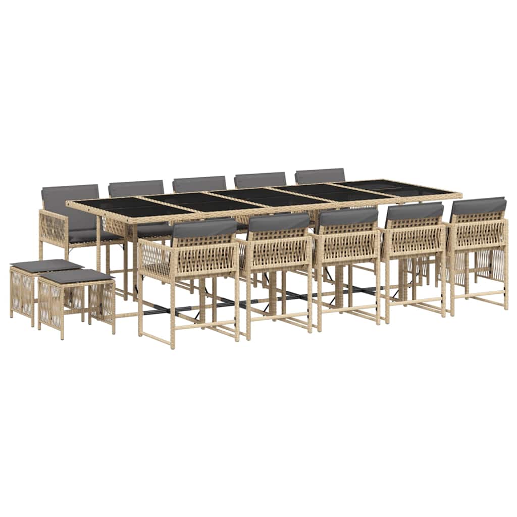 Set Pranzo da Giardino 15 pz con Cuscini Beige Misto Polyrattan | homemem39