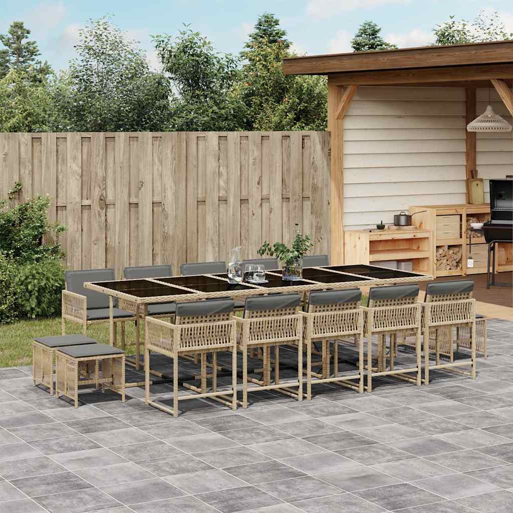 Set Pranzo da Giardino 15 pz con Cuscini Beige Misto Polyrattan | homemem39
