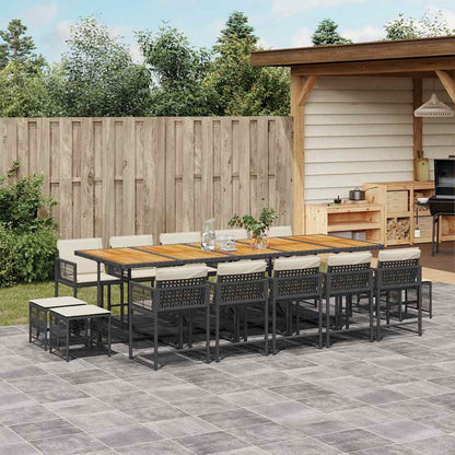Set da Pranzo da Giardino 15 pz con Cuscini Nero in Polyrattan