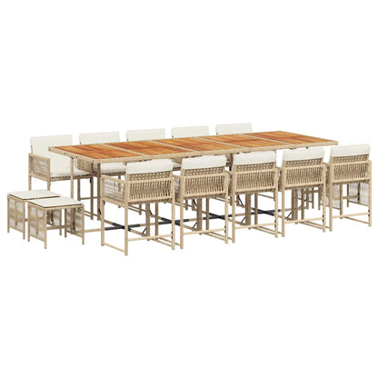 Set da Pranzo da Giardino 15 pz con Cuscini Beige in Polyrattan | homemem39