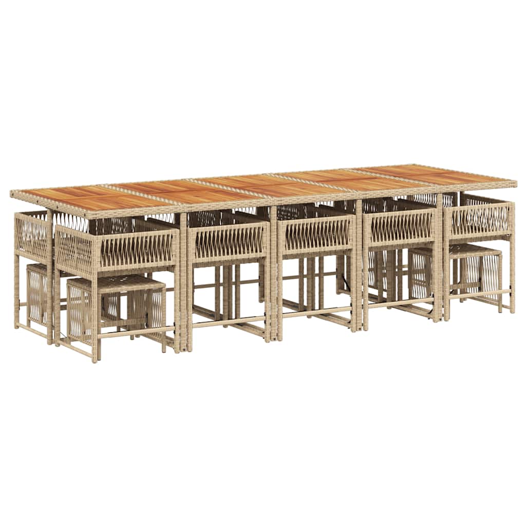 Set da Pranzo da Giardino 15 pz con Cuscini Beige in Polyrattan | homemem39