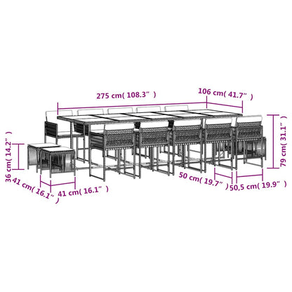 Set da Pranzo da Giardino 15 pz con Cuscini Beige in Polyrattan | homemem39