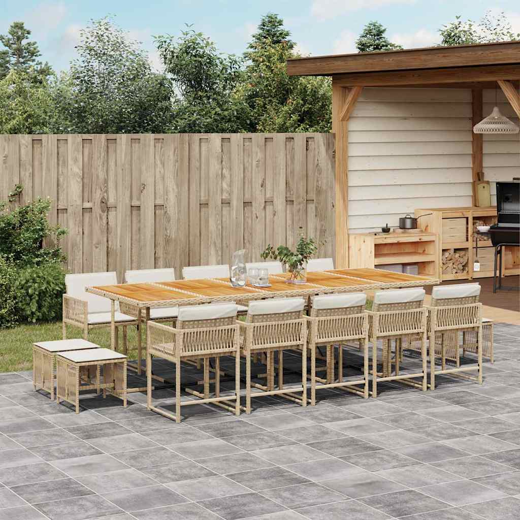 Set da Pranzo da Giardino 15 pz con Cuscini Beige in Polyrattan | homemem39