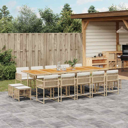 Set da Pranzo da Giardino 15 pz con Cuscini Beige in Polyrattan | homemem39