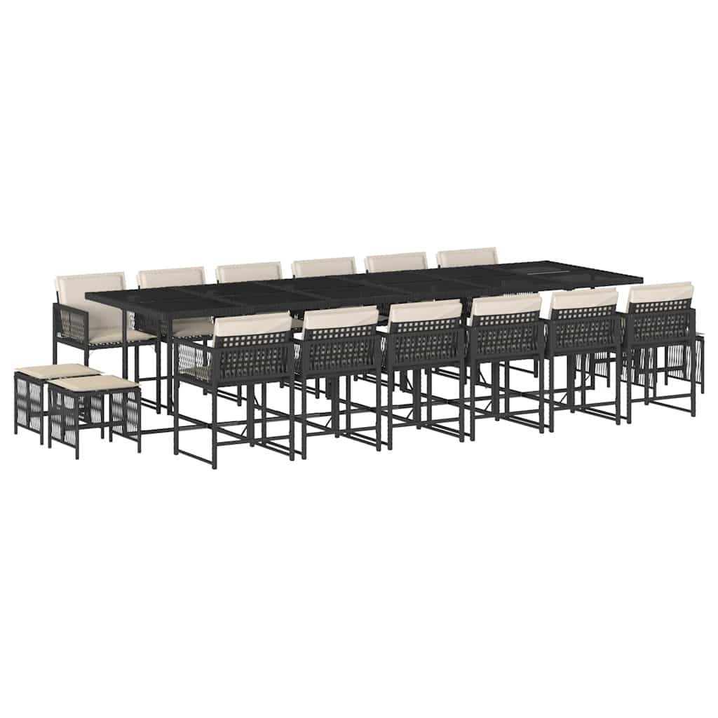 Set da Pranzo da Giardino 17 pz con Cuscini Nero in Polyrattan | homemem39