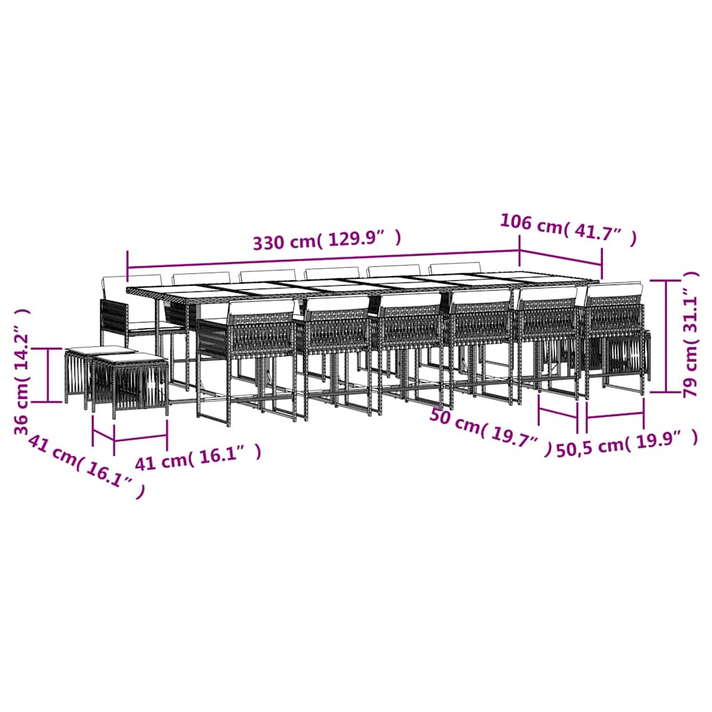 Set da Pranzo da Giardino 17 pz con Cuscini Nero in Polyrattan | homemem39
