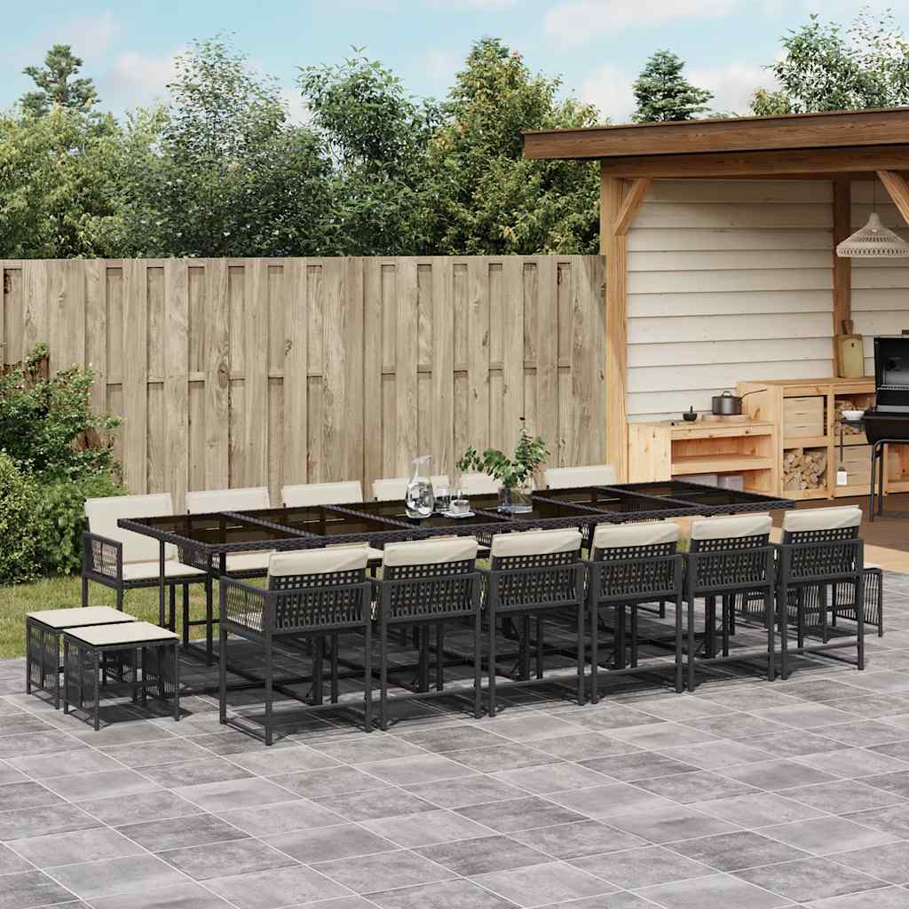 Set da Pranzo da Giardino 17 pz con Cuscini Nero in Polyrattan | homemem39