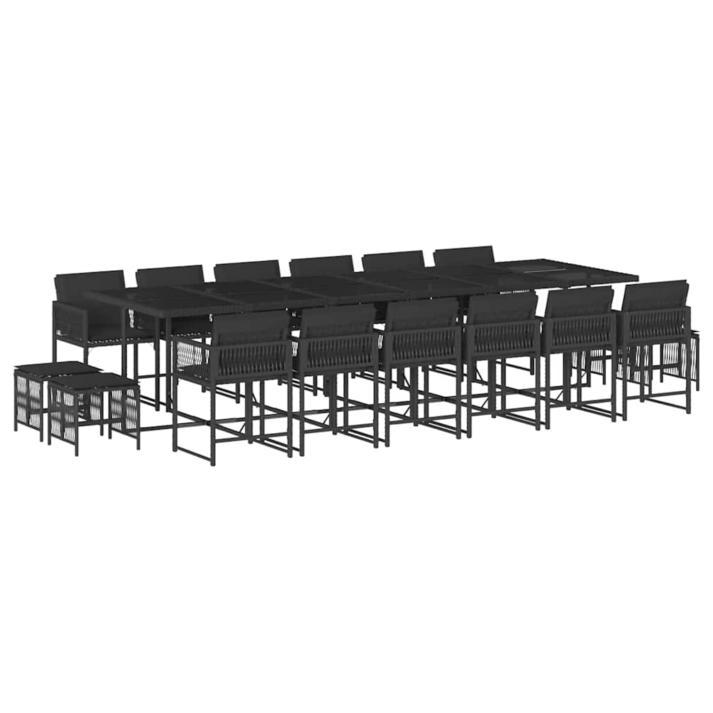 Set da Pranzo da Giardino 17 pz con Cuscini Nero in Polyrattan | homemem39