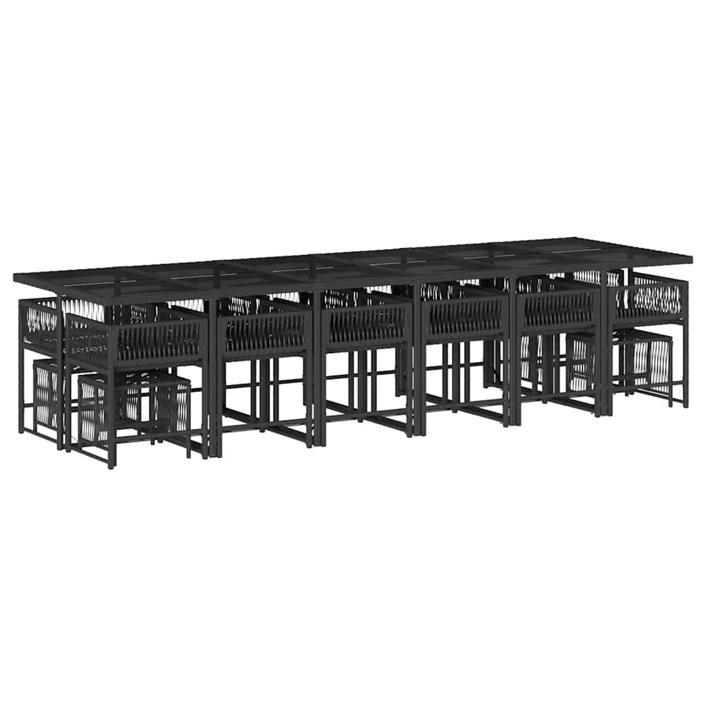 Set da Pranzo da Giardino 17 pz con Cuscini Nero in Polyrattan | homemem39