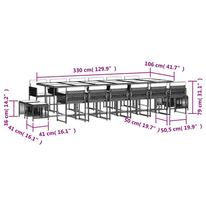Set da Pranzo da Giardino 17 pz con Cuscini Nero in Polyrattan | homemem39