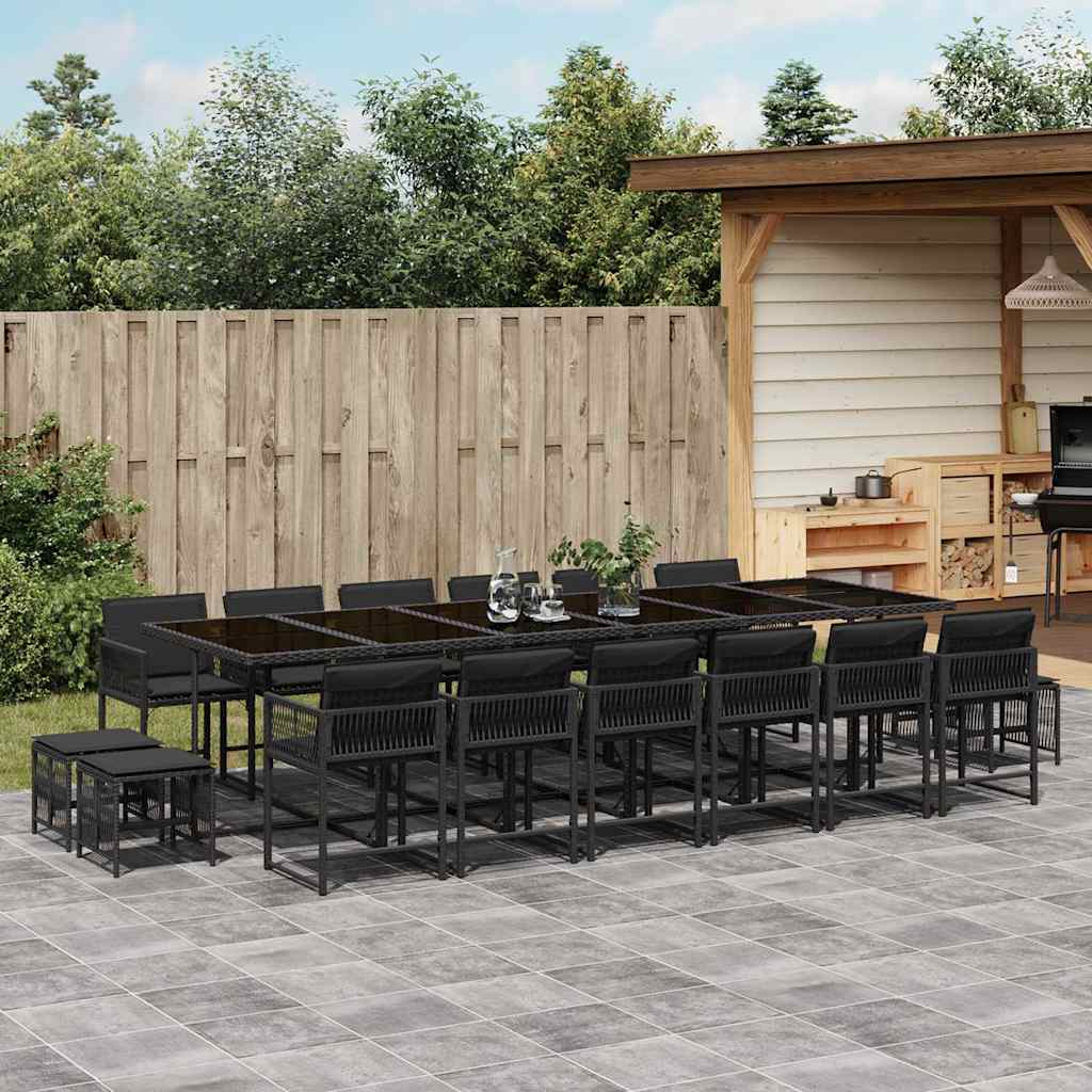 Set da Pranzo da Giardino 17 pz con Cuscini Nero in Polyrattan | homemem39
