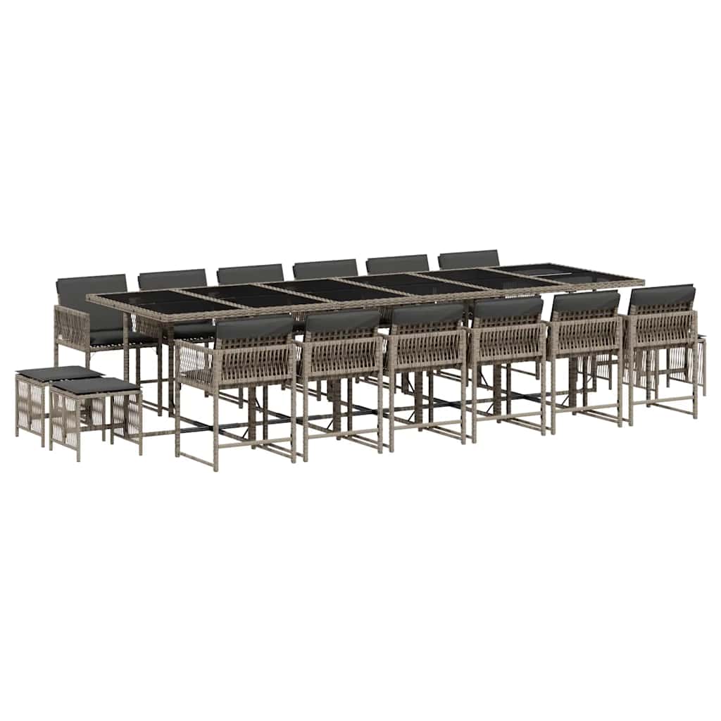 Set da Pranzo da Giardino 17pz con Cuscini Grigio in Polyrattan | homemem39