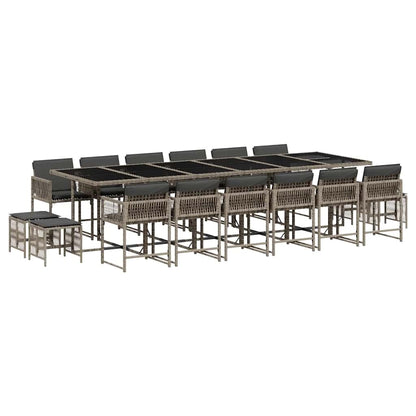 Set da Pranzo da Giardino 17pz con Cuscini Grigio in Polyrattan | homemem39