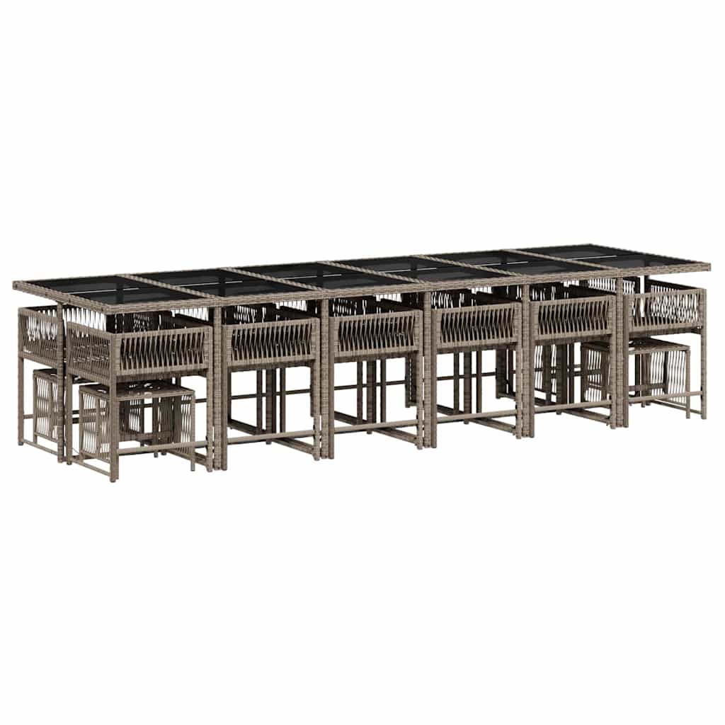 Set da Pranzo da Giardino 17pz con Cuscini Grigio in Polyrattan | homemem39