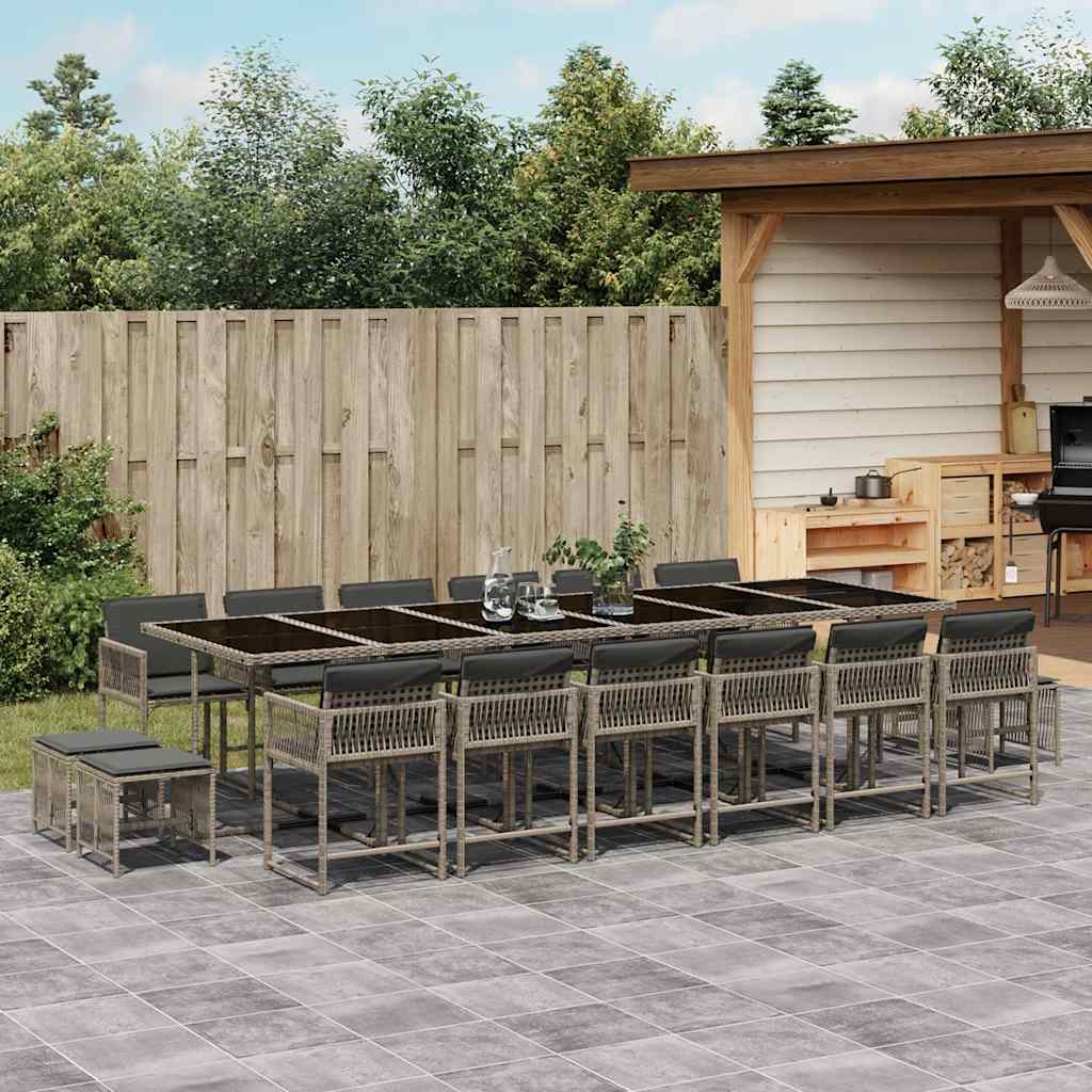 Set da Pranzo da Giardino 17pz con Cuscini Grigio in Polyrattan | homemem39