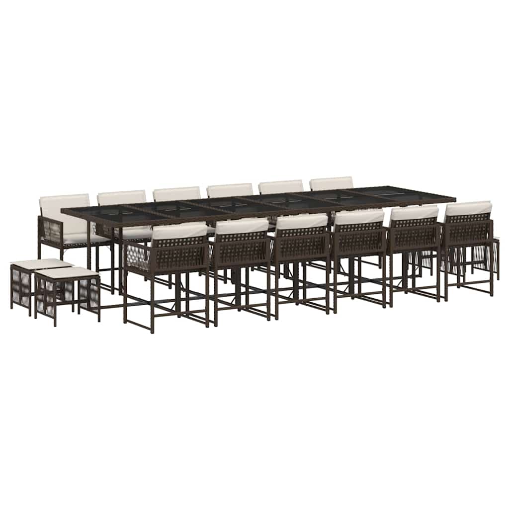 Set da Pranzo da Giardino 17 pz con Cuscini Marrone Polyrattan | homemem39