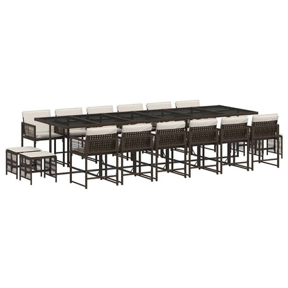 Set da Pranzo da Giardino 17 pz con Cuscini Marrone Polyrattan | homemem39
