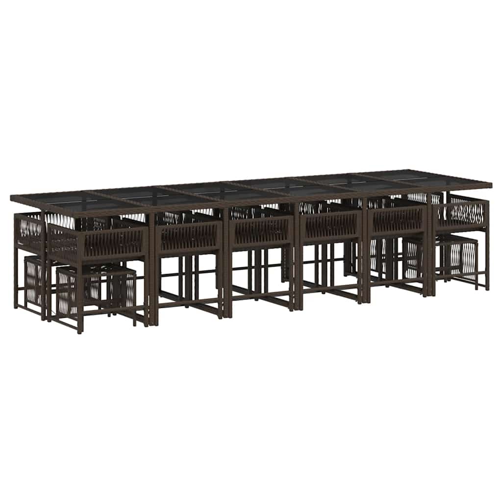 Set da Pranzo da Giardino 17 pz con Cuscini Marrone Polyrattan | homemem39