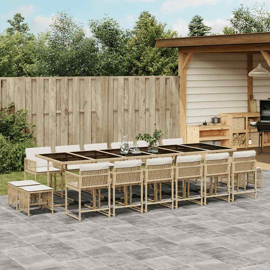 Set da Pranzo da Giardino 17 pz con Cuscini Beige in Polyrattan | homemem39